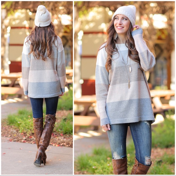 ✨RESTOCKED✨Beige, Tan and Gray Striped Sweater - Picture 2 of 2